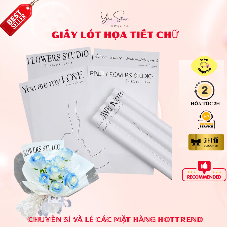 Combo 10-20 Tờ Giấy Lót Gói Hoa Thiết Kế Chữ Đa Dạng, Làm Đồ Handmade, Gói Hoa, Trang Trí Quà Tặng